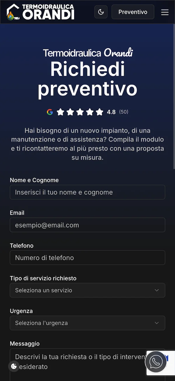 Pagina contatti Termoidraulica Orandi - mobile