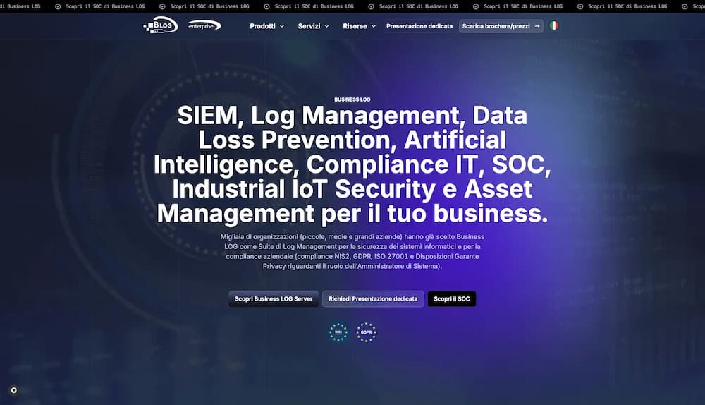 Sito web BusinessLOG software sicurezza informatica SIEM
