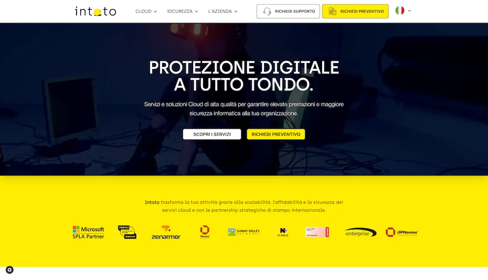 Sito web sicurezza informatica cloud Intoto